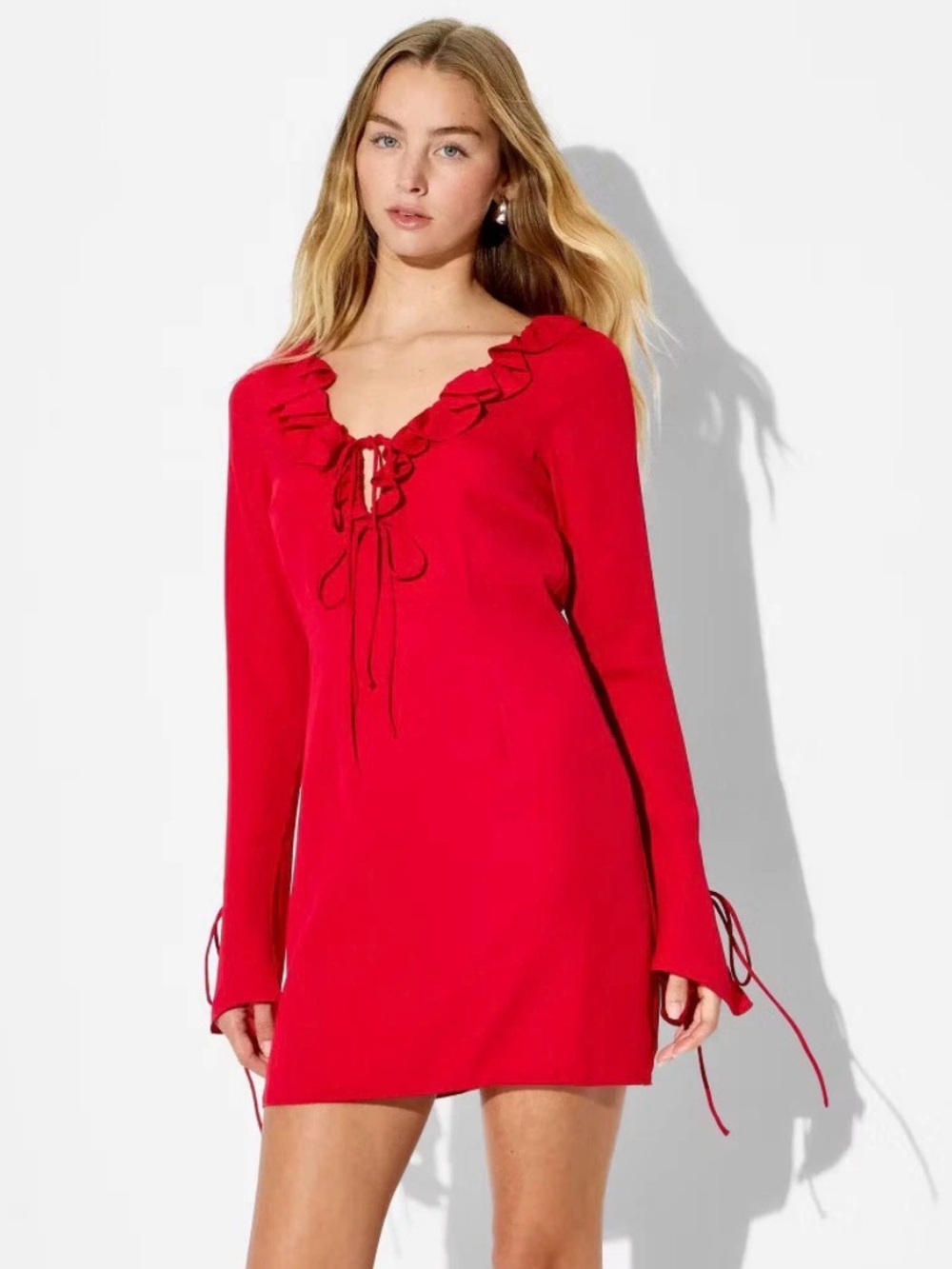 wild fable Red Ruffle-Trim Mini Dress